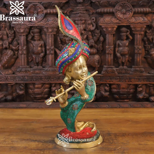 Brass Gem Stone Work Krishna Murti Weight 9 Kg And Height 22 Inch