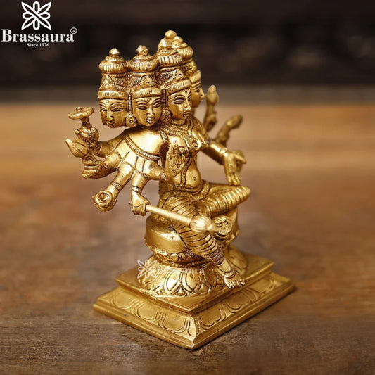 Brassaura™ Handcrafted Brass Laxmi Idol – Height 5.5 Inches & Weight 1.5 Kgs | Devotional Statue