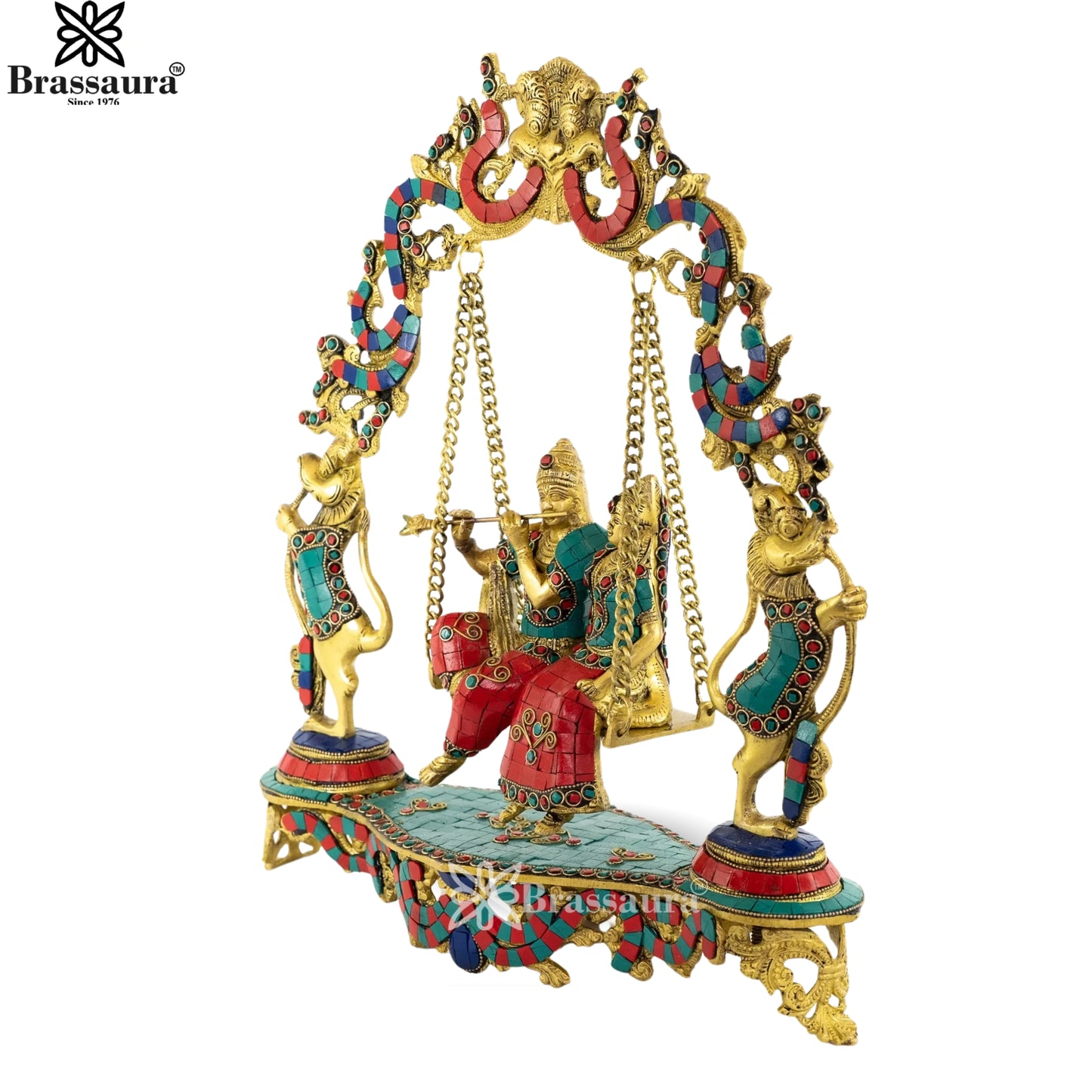 Brass Gem Stone Work Radha Krishna Jhula Weight 7 Kg And Height 17 Inch