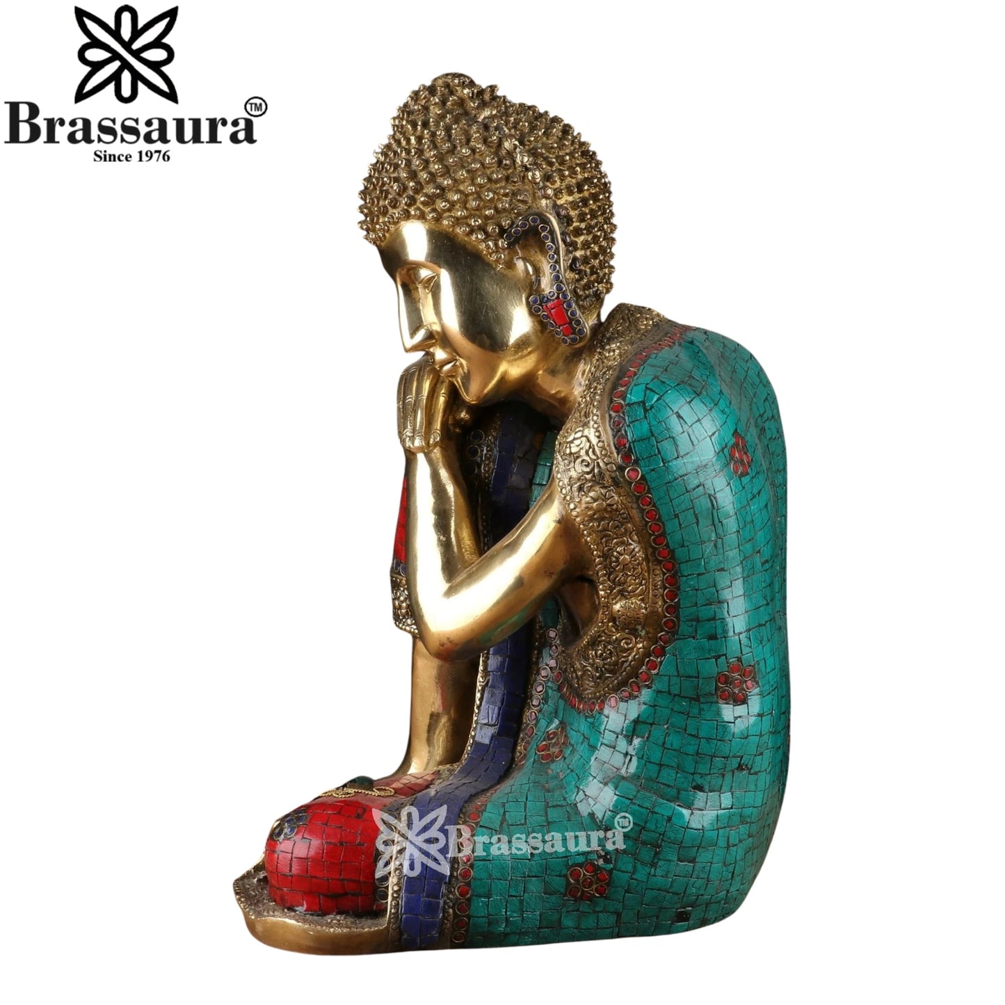Brass Gem Stone Work Buddha Weight 12.8 kg & Height 16.5 Inch