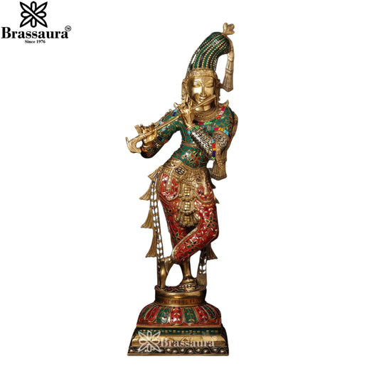 Brass Gem Stone Work Krishna Murti Weight 23 Kg And Height 36 Inch