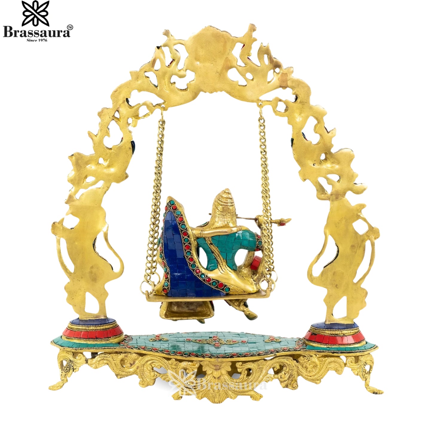 Brass Gem Stone Work Radha Krishna Jhula Weight 7 Kg And Height 17 Inch