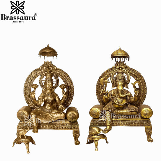 Brass Lakshmi Ganesh Murti Weight 170 Kg And Height 46.5 Inch