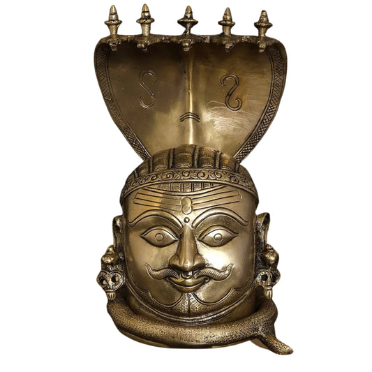 Brass Shiva Mukhlingam With Naagraaj Statue Weight 4 Kg And Height 9.5 Inch