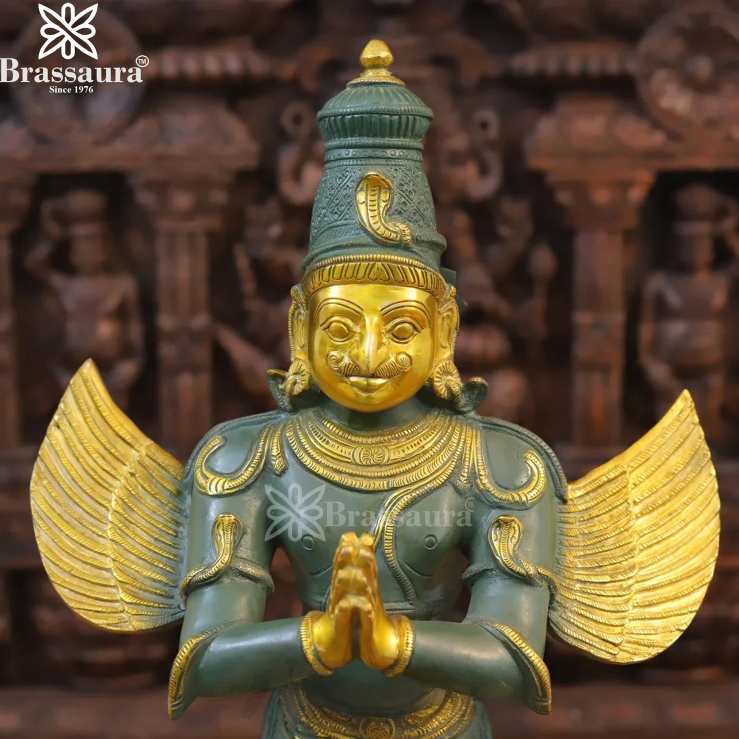 Brass Standing Garud Statue Weight 10.18 Kg And Height 22 Inch