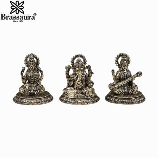 Brass Super Fine Lakshmi Ganesh Saraswati Murti Weight .344 Kg And Height 3 Inch