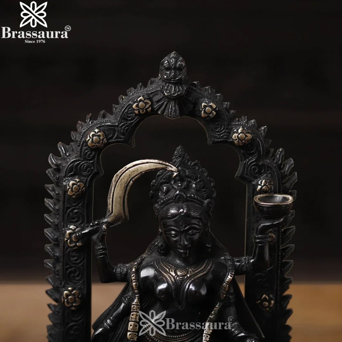 Brassaura™ Premium Brass Kali Maa Idol – Height 10.5 Inches & Weight 3.48 Kgs | Hindu Goddess Statue