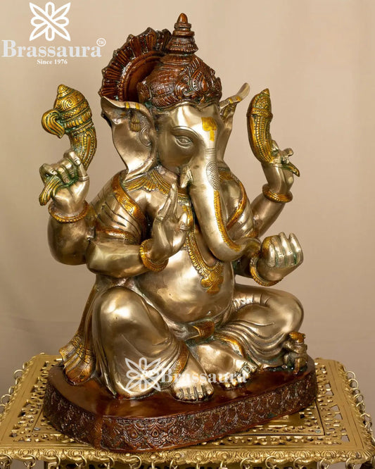 Brassaura Brass Ganesha Idol | Height 20.5 Inches