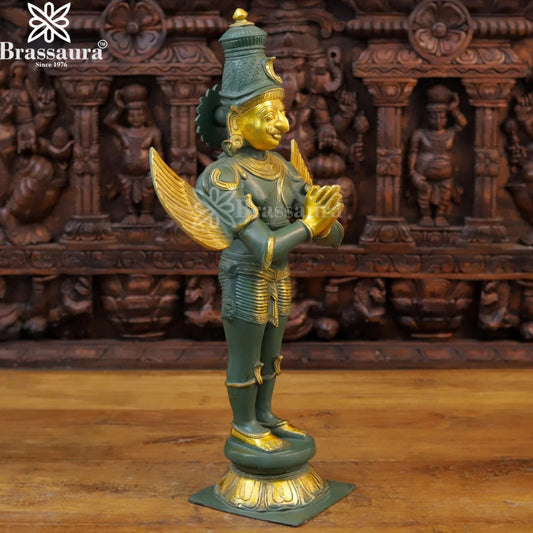 Brassaura™ Brass Standing Garuda Idol – Height 22 Inches & Weight 10.18 Kgs | Traditional Temple Décor