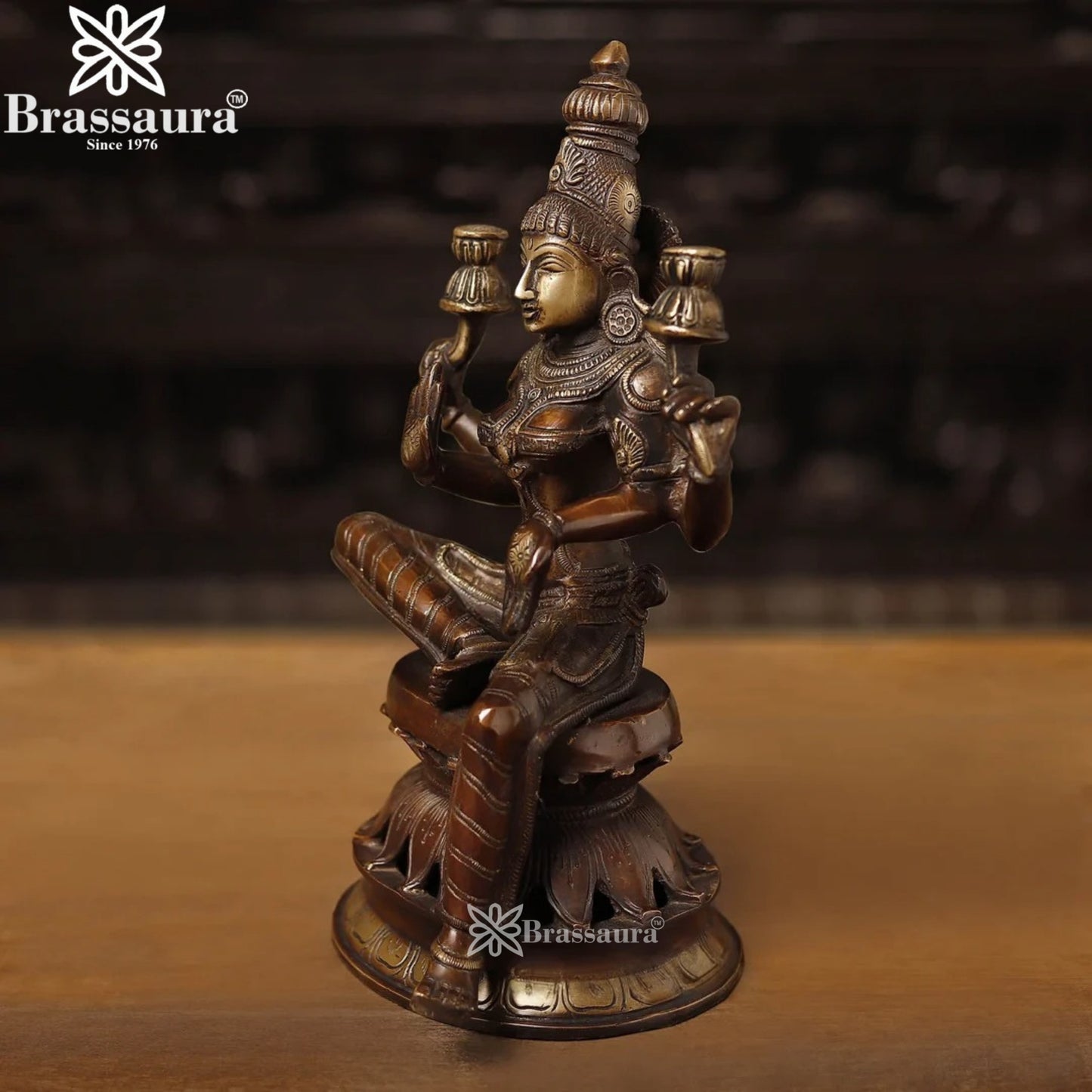 Brassaura™ Brass Laxmi Idol – Height 12 Inches & Weight 4 Kgs | Hindu Goddess Sculpture
