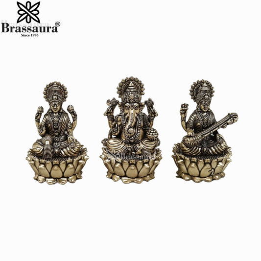 Brass Super Fine Lakshmi Ganesh Saraswati Murti Weight .480 Kg And Height 3.5 Inch