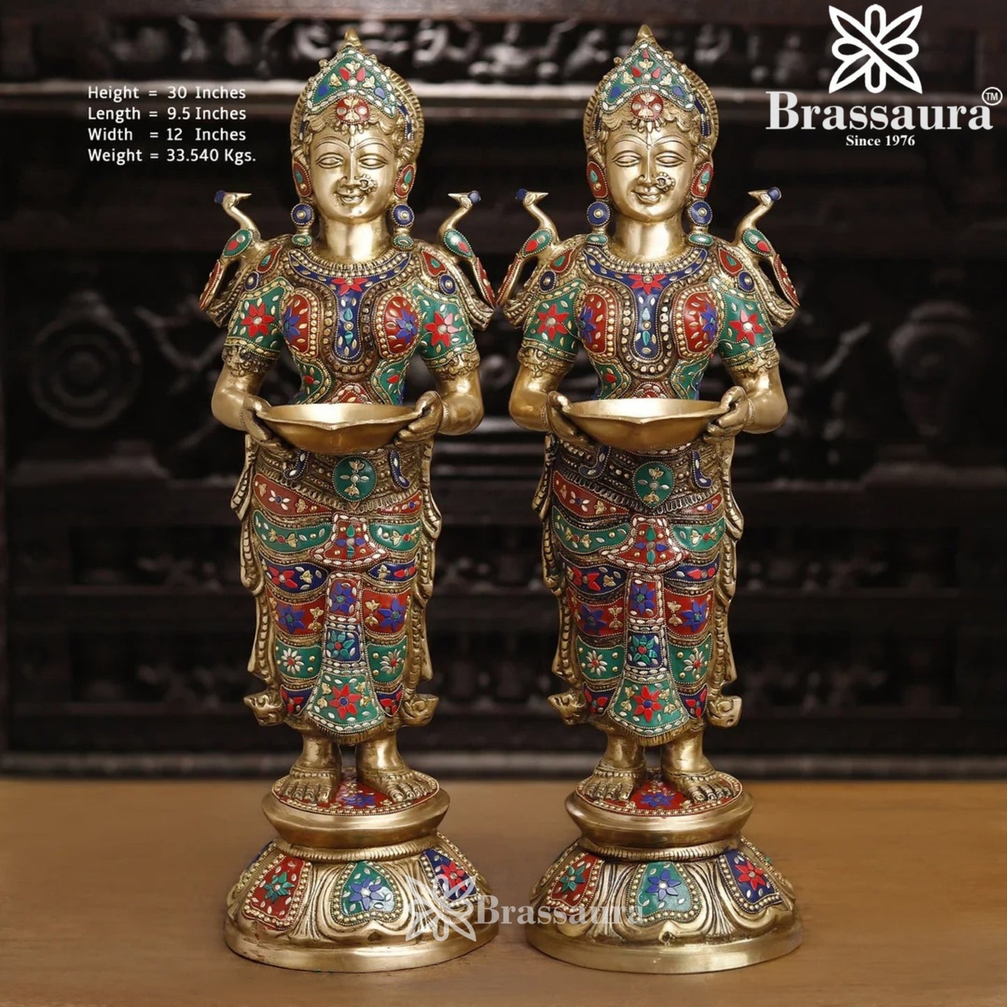 Brass Gem Stone Work Deep Laxmi Set Weight 33.54 Kg And Height 30 Inch