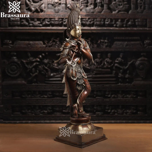 Brass Antique Krishna Murti Weight 23.8 Kg And Height 36 Inch