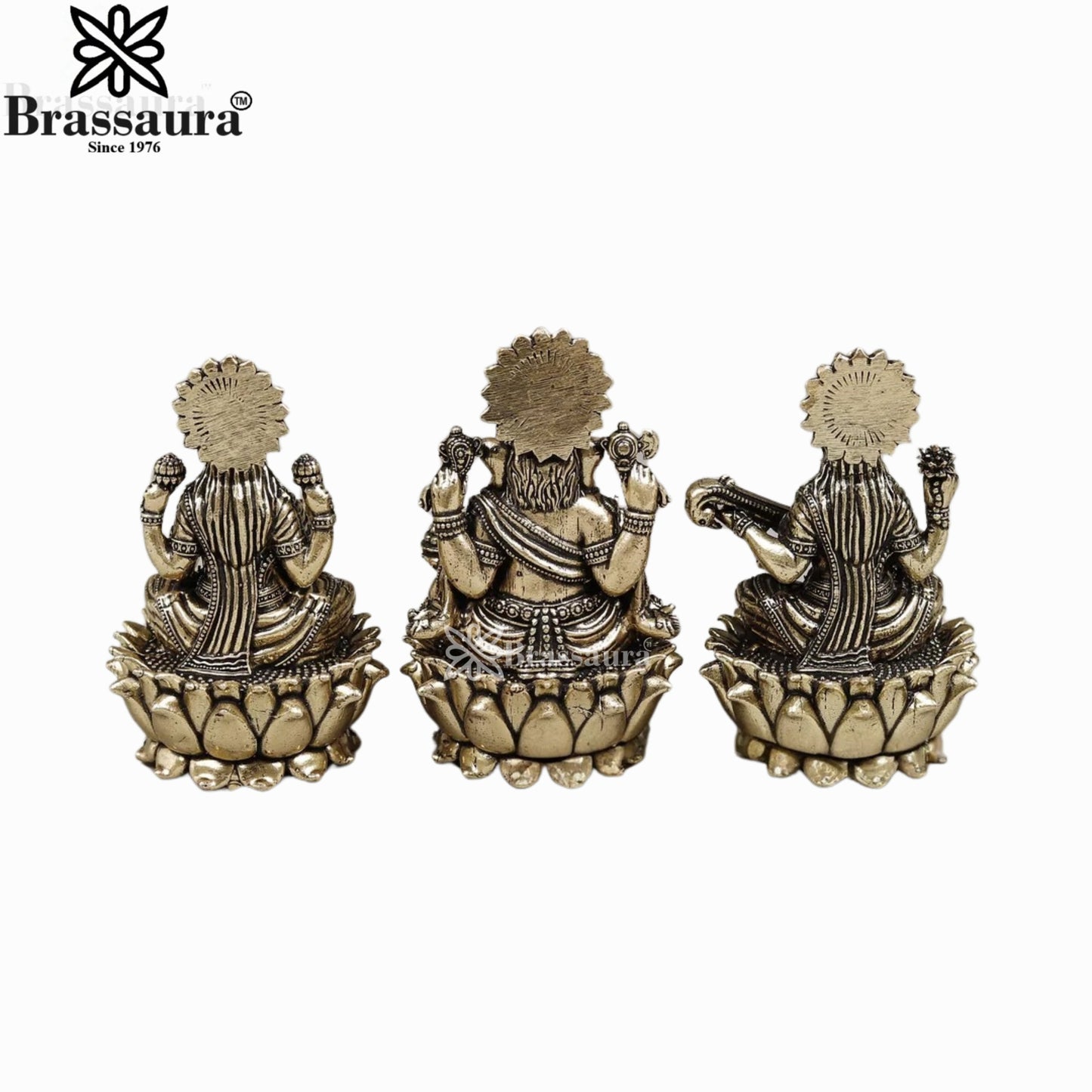 Brass Super Fine Lakshmi Ganesh Saraswati Murti Weight .480 Kg And Height 3.5 Inch