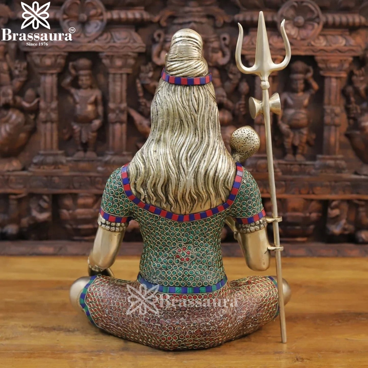 Brassaura™ Brass Gem Stone Work Shiva Idol – Height 7.6 Inches & Weight 12.46 Kgs | Artistic Religious Idol
