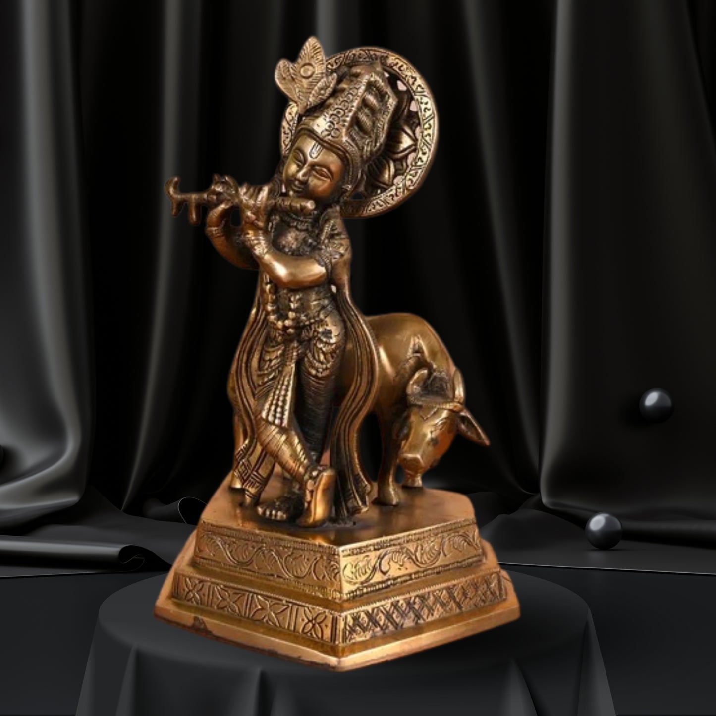 Brass Cow Krishna Murti Weight 2.47 Kg And Height 10 Inch