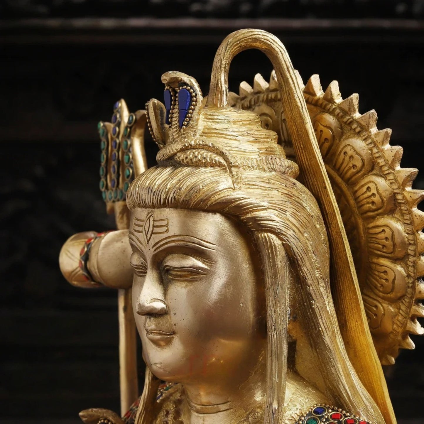 Brassaura™ Brass Gem Stone Work Shiva Idol – Height 17 Inches & Weight 11.84 Kgs | Traditional Temple Figurine