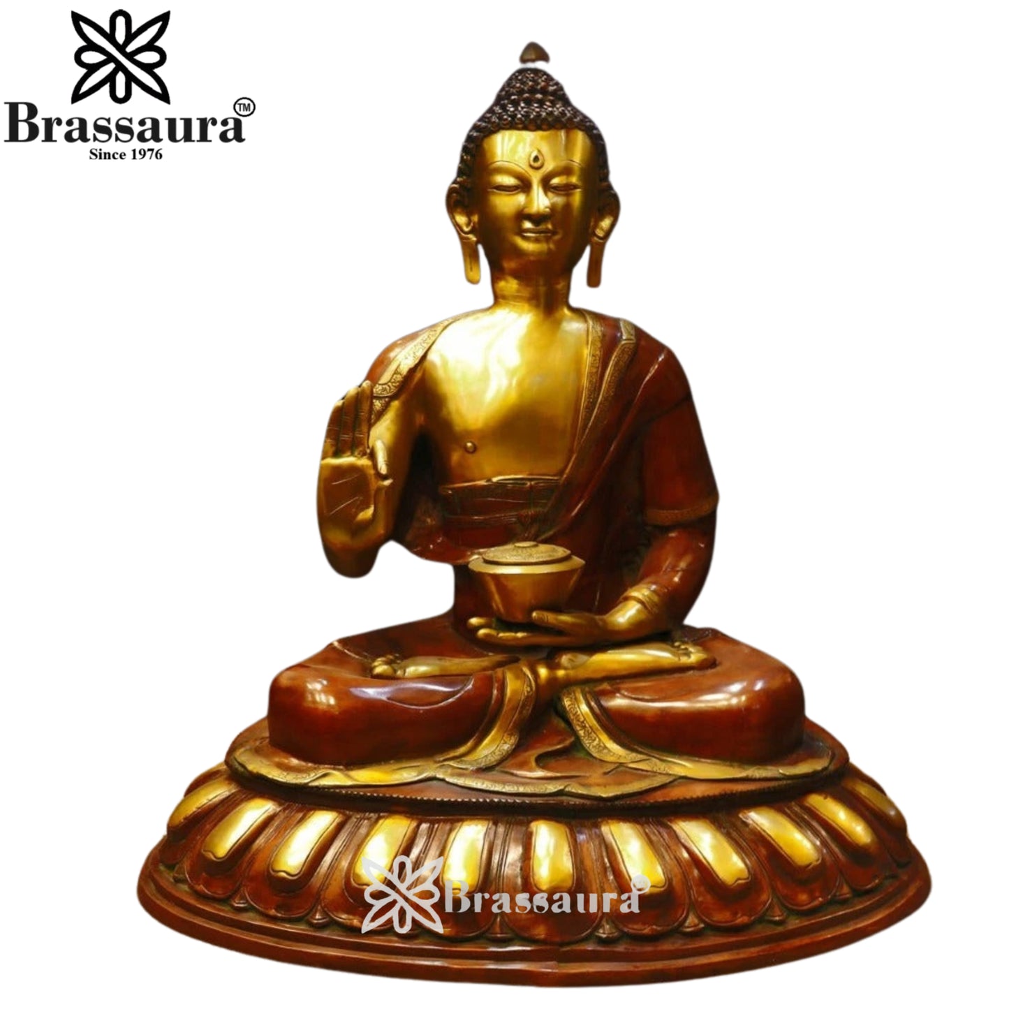 Brass Blessing Buddha With Base Weight 55 kg & Height 35 Inch