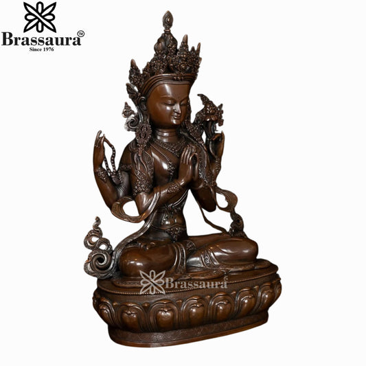 Nepali Copper Avlokiteshwara Statue Weight 9.8 Kg And Height 19.5 Inch