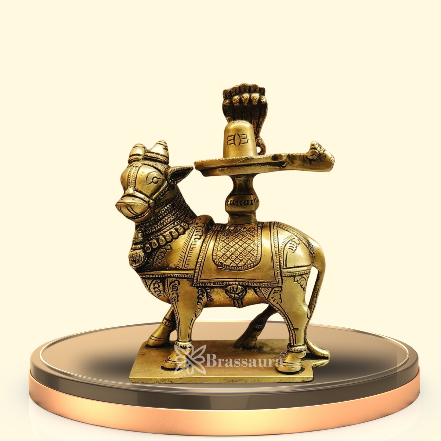 Brass Shivling With Nandi Statue Weight 2 Kg And Height 8.3 Inch