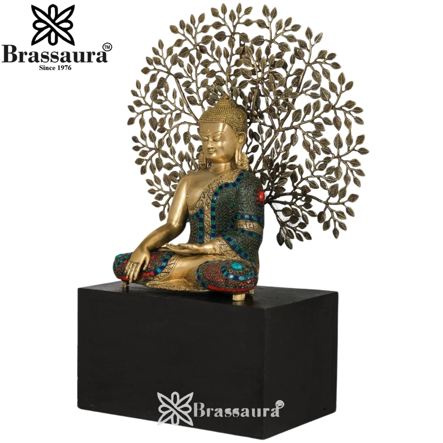 Brass Gem Stone Work Tree Buddha Weight 30 kg & Height 34 Inch