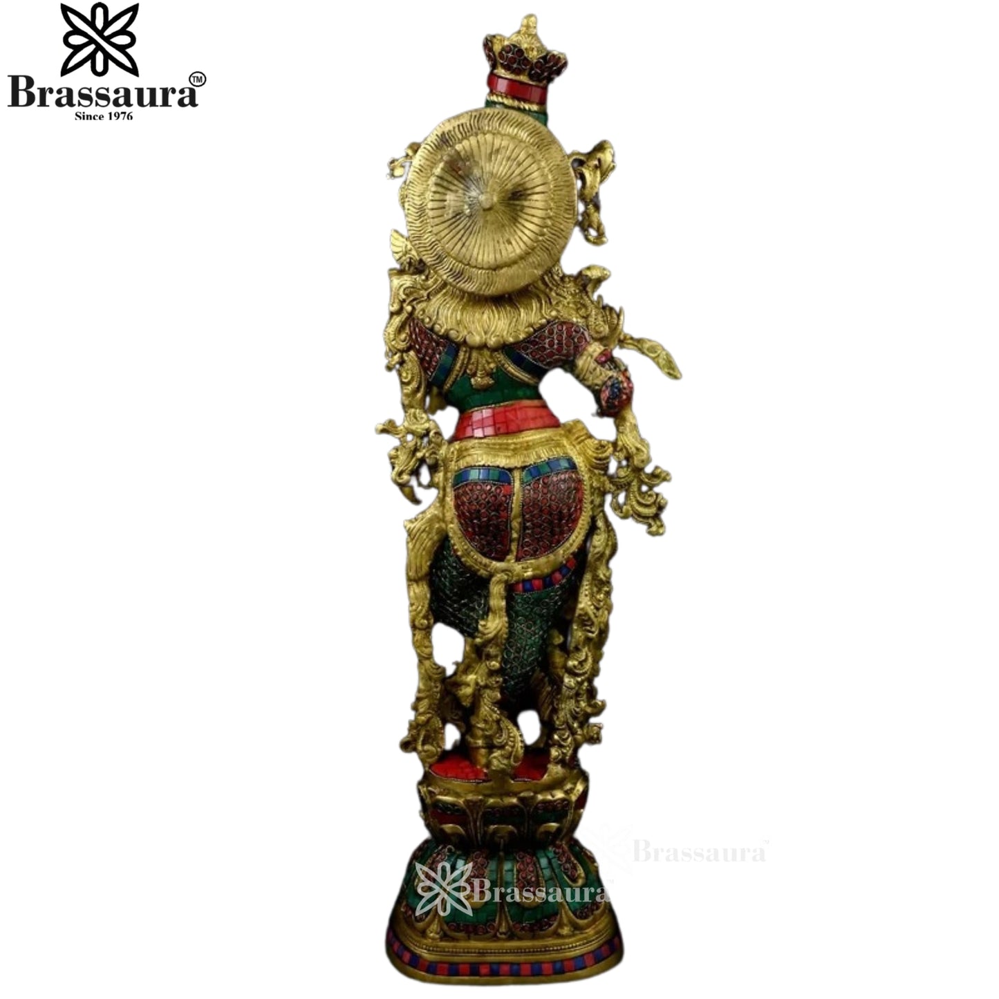 Brass Gem Stone Work Krishna Murti Weight 16.5 Kg And Height 30 Inch