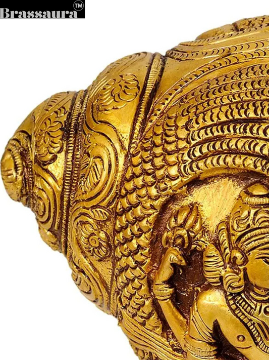 Brassaura™ Sheshshayi Vishnu Conch Brass Statue – Height 7.48 inches | Weight 1.30 kgs