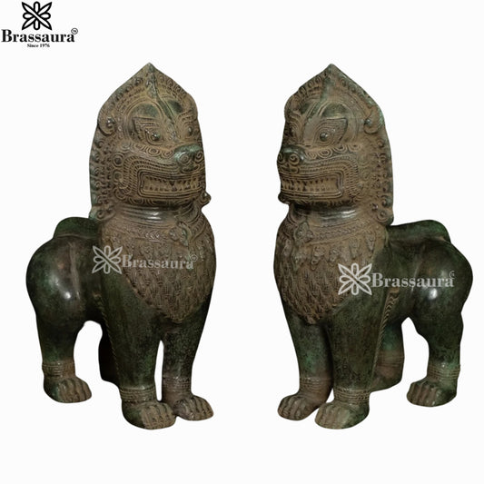 Bronze Balinese Temple Lion Idol For Home Decor Weight 2.8 Kg And Height 11 Inch