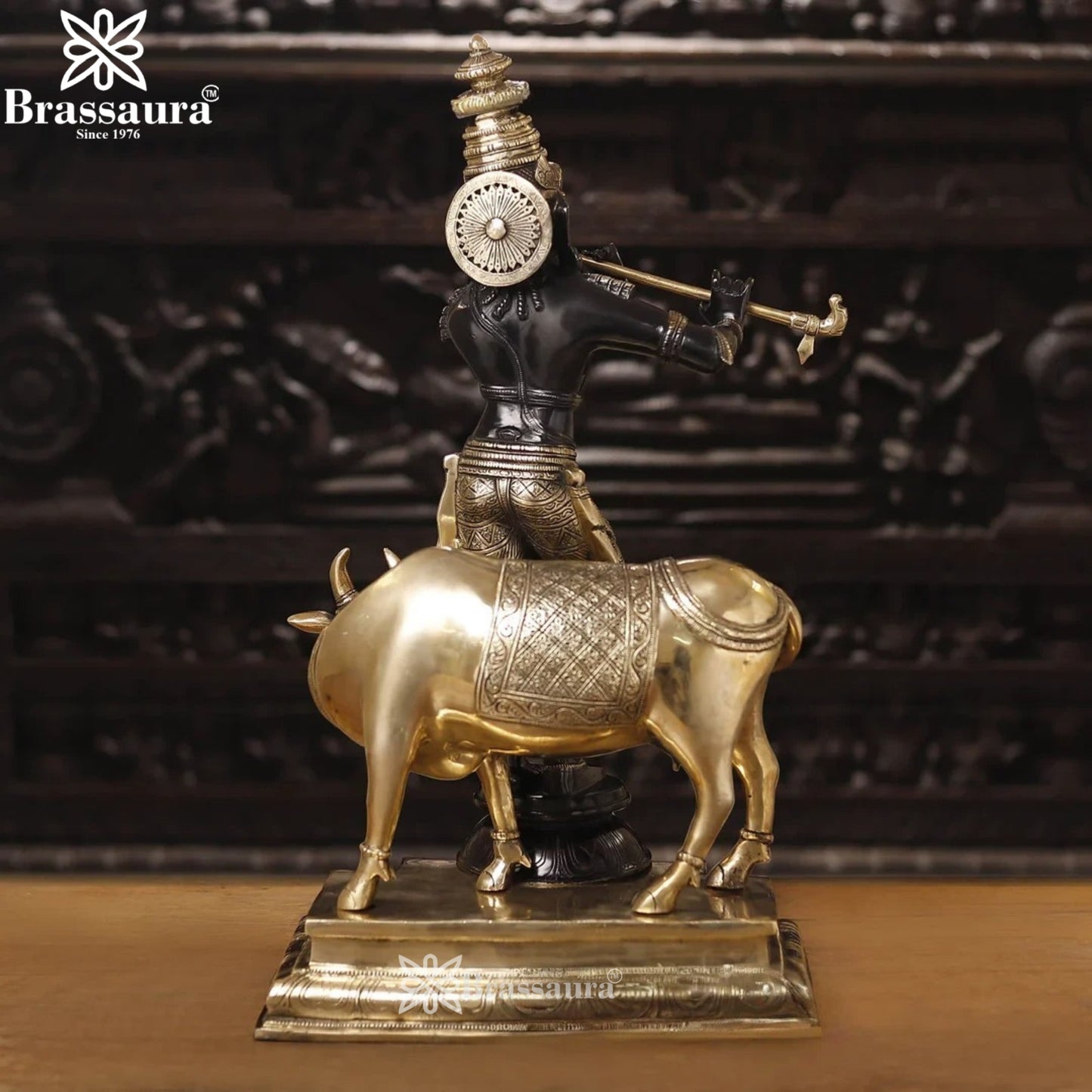 Brass Antique Cow Krishna Murti Weight 27.2 Kg And Height 26 Inch