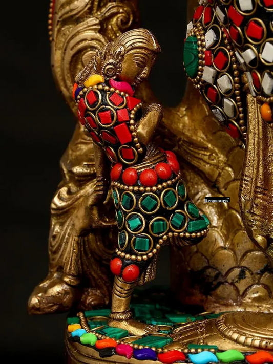 Brassaura™ Celestial Nymph with Parrot Brass Statue – Height 17.91 inches | Weight 11.50 kgs