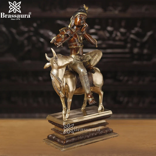 Brass Cow Krishna Murti Weight 14.73 Kg And Height 21 Inch