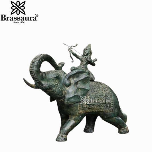 Brassaura™ Bronze Lord Indra With Airavata Balinese Statue – Height 19 Inches & Weight 8 Kgs | Temple & Pooja Décor