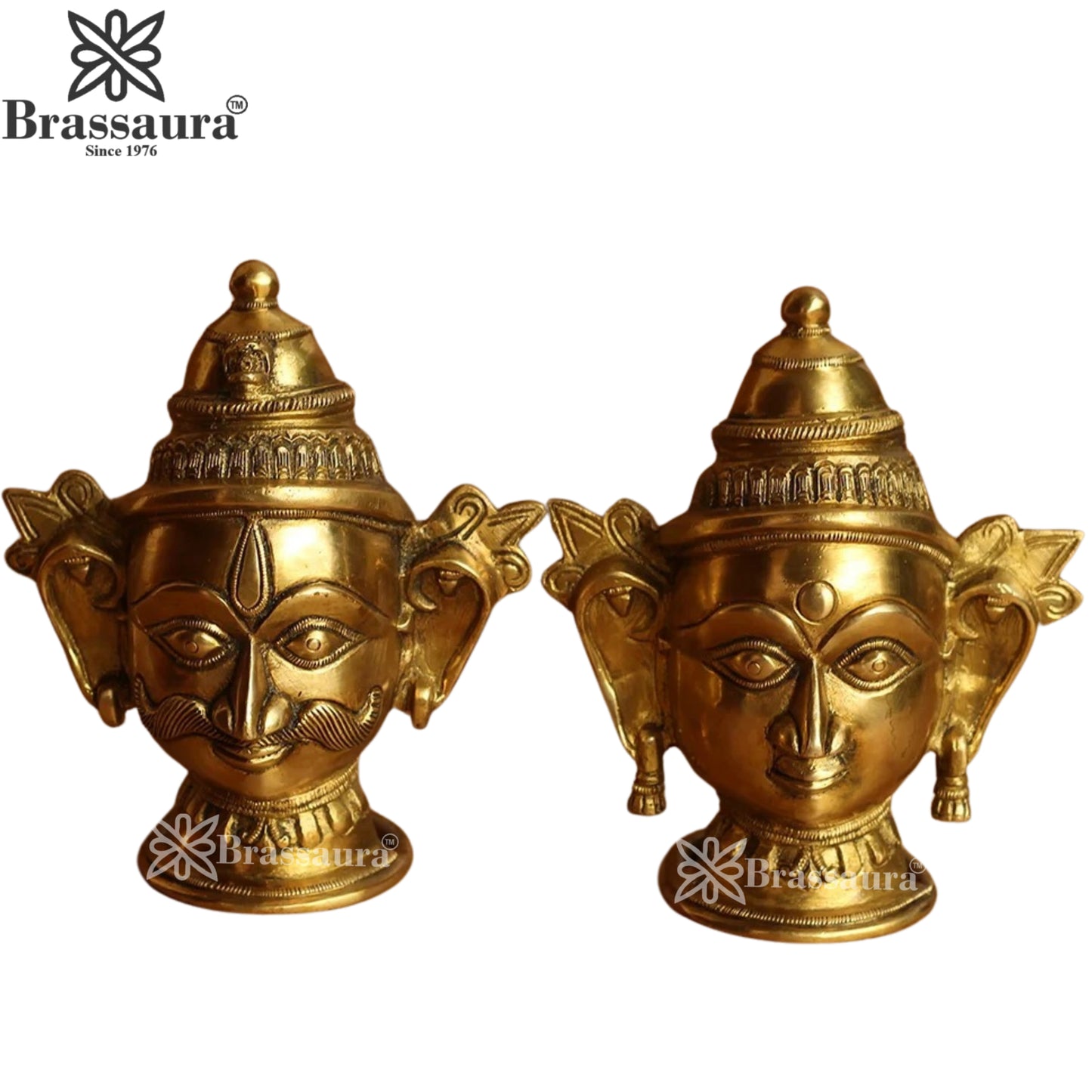Brass Shiva & Parvati Mask Statue Weight 1.96 Kg And Height 7 Inch