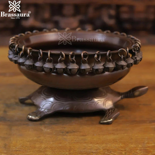 Brassaura™ Brass Turtle Urli Statue – Height 5 Inches & Weight 2.3 Kgs | Elegant Home Accent
