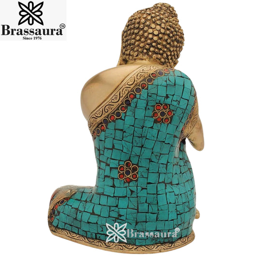 Brassaura® Vintage Contemplative Buddha Idol for Home & Décor | Pure Superfine Brass Handcrafted Murti, Brass Statue for Home Temple, Pooja Room | Height 11 Inches | Weight 4.3 Kg