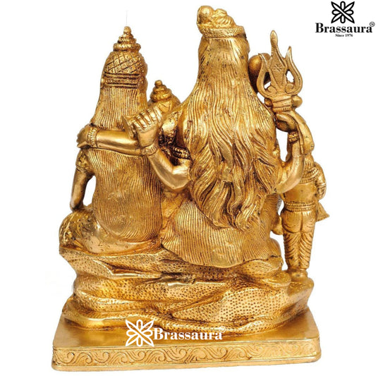 Brassaura® Shiv Parivar Brass Statue | Traditional Golden Finish | Height 8 Inches