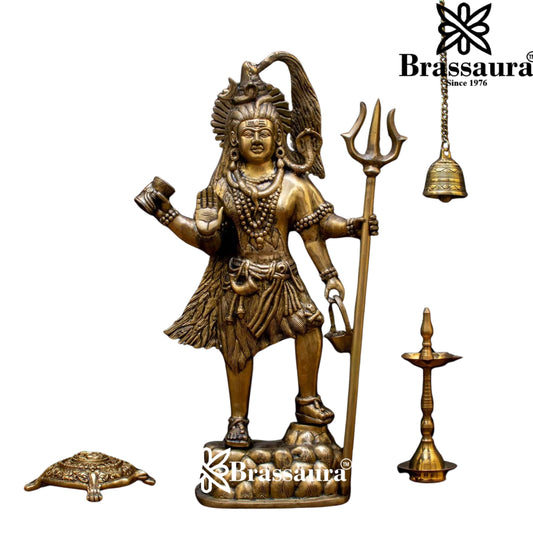 Brassaura™ Brass Lord Shiva Murti – Height 23 Inches & Weight 13 Kgs | Puja Idol for Temple & Gifting