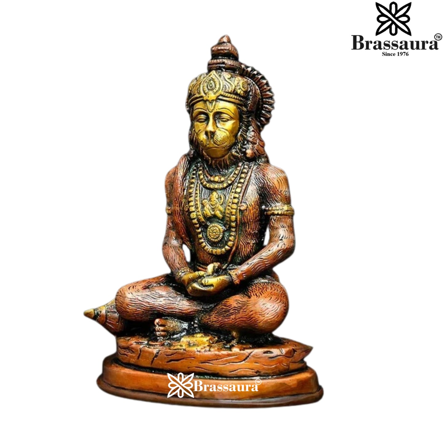 Brassaura™ Brass Hanuman Statue with Fine Craft – Height 7.4 Inches & Weight 1.64 Kgs