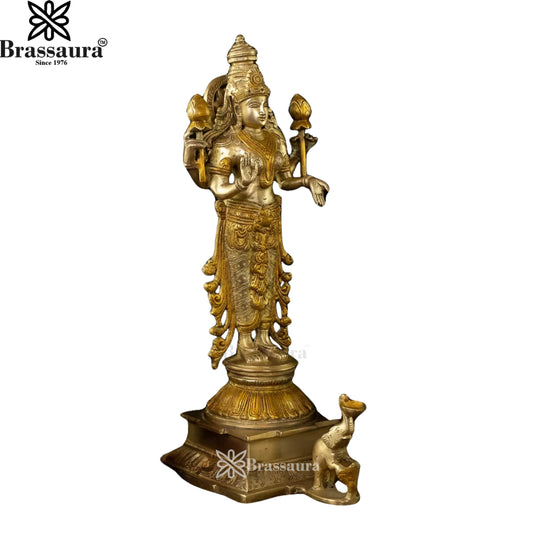 Brassaura™ Classic Brass Laxmi Statue – Height 14.5 Inches & Weight 4.4 Kgs | Puja Room Idol