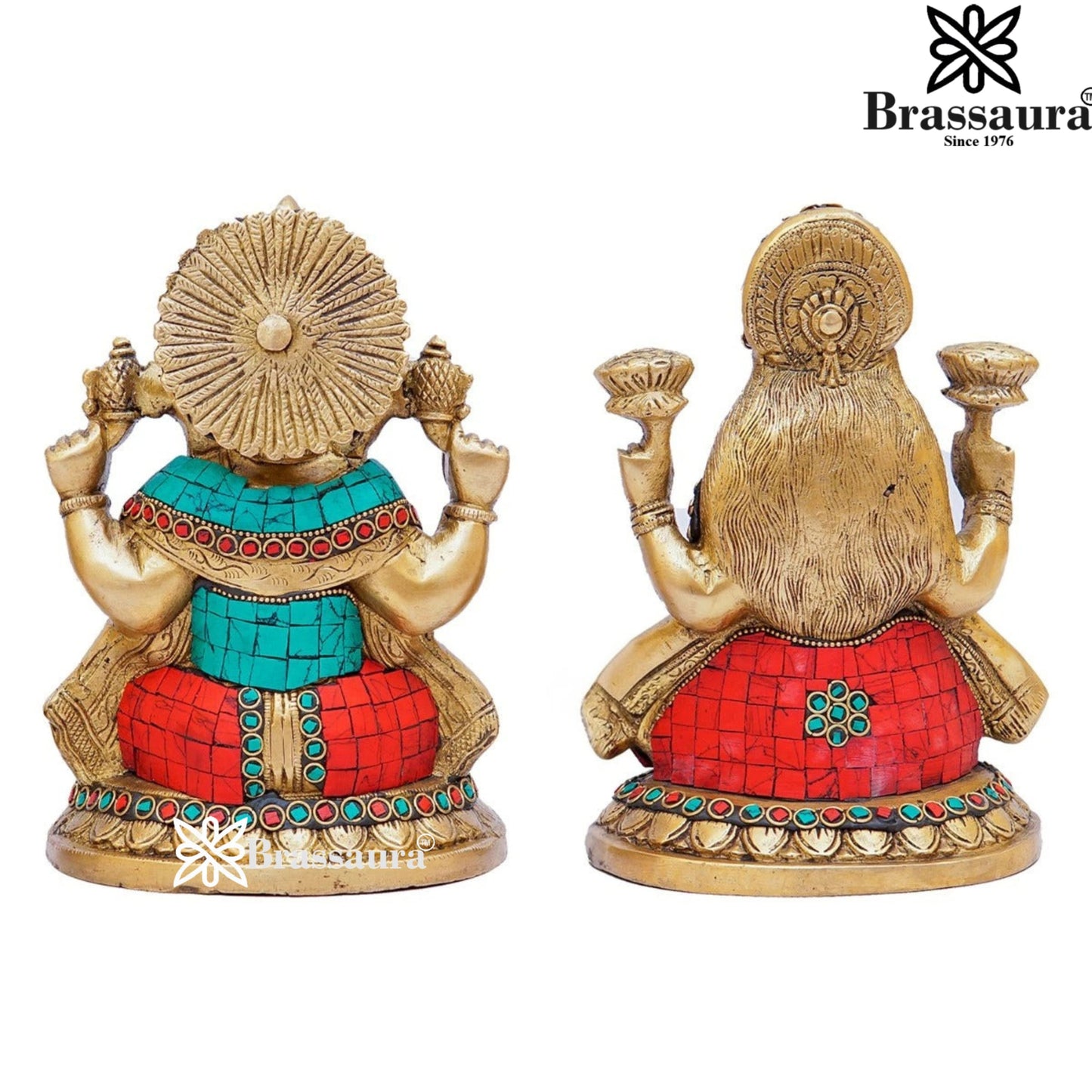 Brass Gem Stone Work Lakshmi Ganesh Weight 5.4 Kg & Height 8 Inch