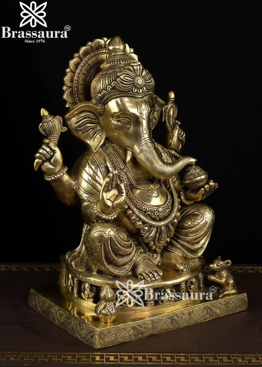 Brass Ganesha Statue Weight 9.7 Kg And Height 14 Inch