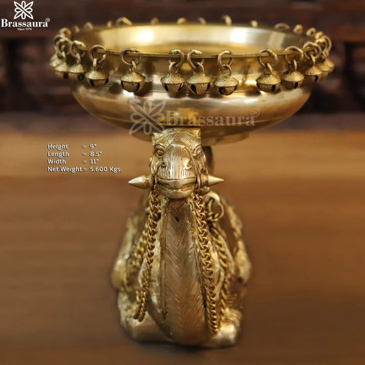 Brassaura™ Brass Camel Urli Statue – Height 9 Inches & Weight 5.6 Kgs | Pooja Room Accent