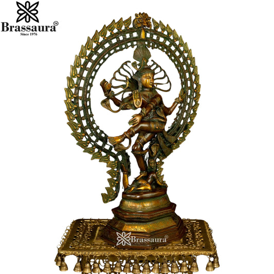 Brassaura™ Nataraja in Antique Brown & Golden Yellow Finish | Pure Brass | Height 30 Inches & Weight 22 Kgs