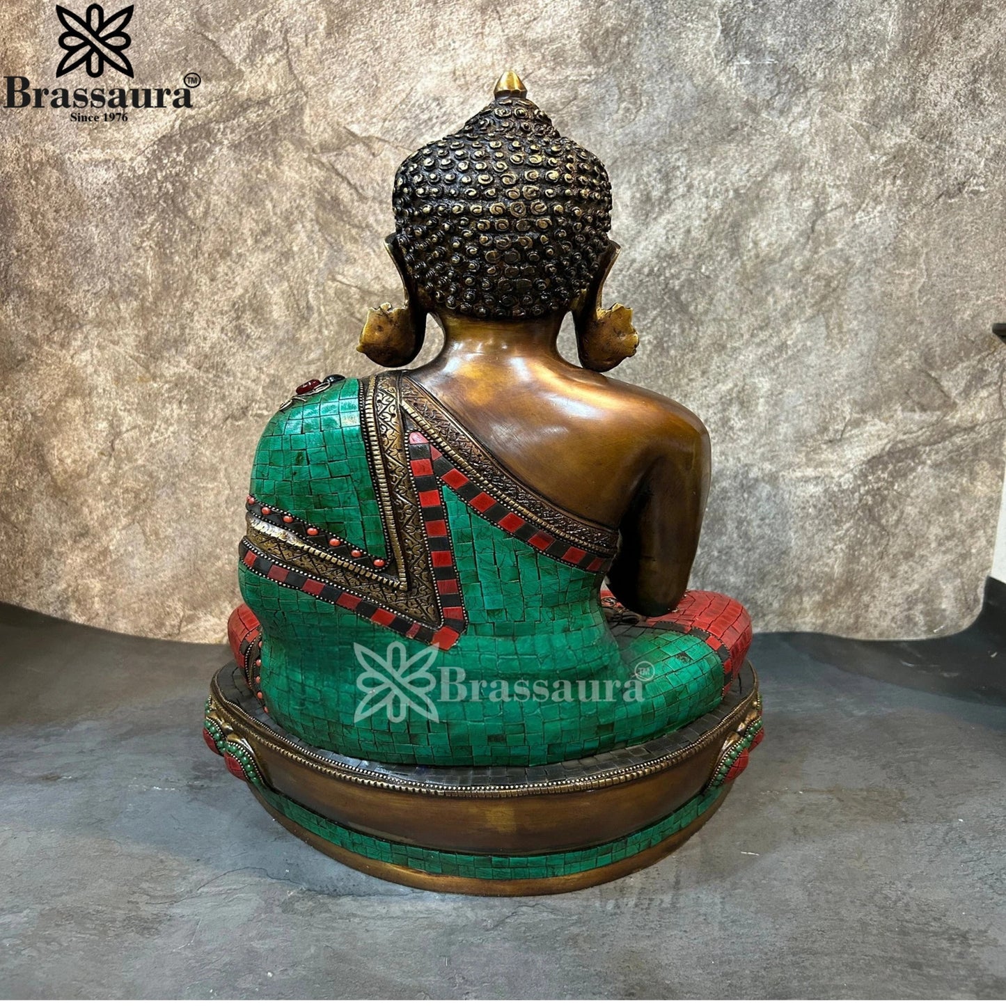 Brass Blessing Gem Stone Work Buddha Weight 16.4 kg & Height 19 Inch