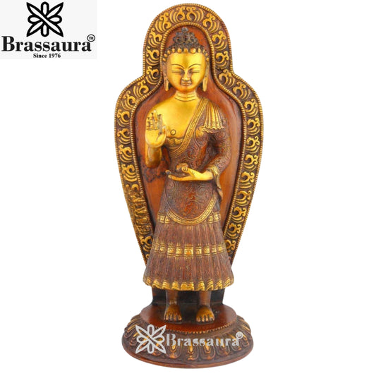 Brass Antique Standing Buddha Weight 5 Kg & Height 14 inch