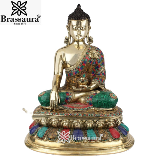 Brass Gem Stone Work Bhumisprasa Buddha Weight 18 kg & Height 20 Inch