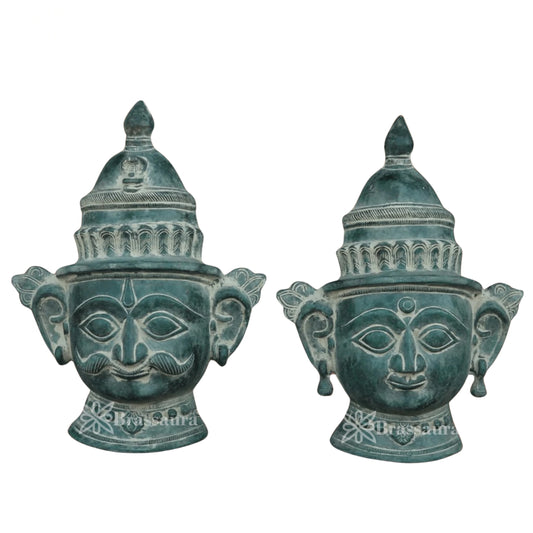 Brass Shiv & Parvati Mask Statue Weight 3.3 Kg And Height 9 Inch