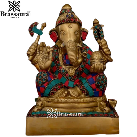 Brass Gem Stone Work Ganesha Weight 2.65 Kg & Height 6.6 Inch