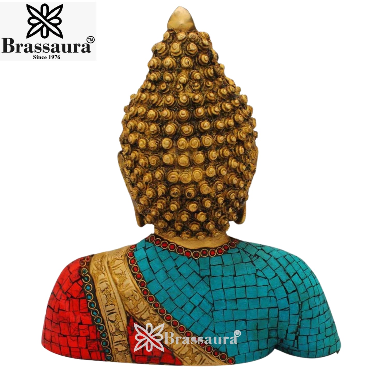 Brass Head Gem Stone Work Buddha Weight 3.7 kg & Height 11 Inch