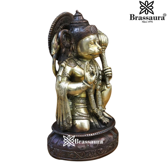 Brassaura™ Brass Hanuman Idol – Height 10.5 Inches & 5 Kgs | Classic Religious Décor